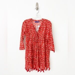 NWT Anthropologie Ro's Garden Seychelles Mini Dress Cover Up XS Pansies Red $155